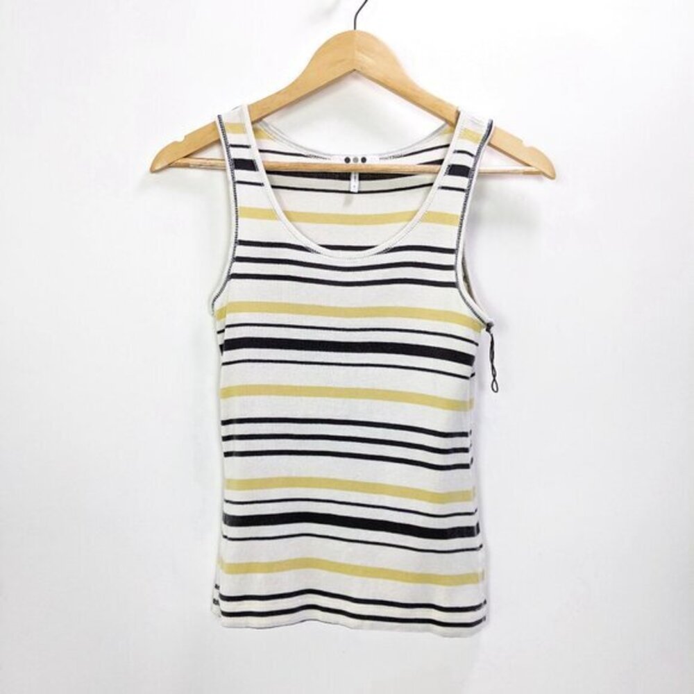 Three Dots Size S Womens Scoop Neck Striped Tank Top in Yellow Combo